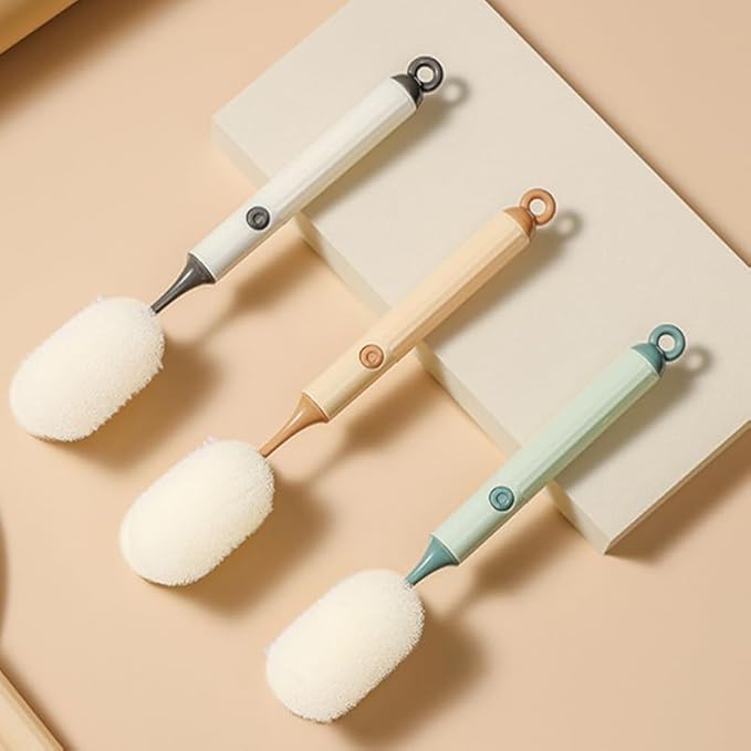 Amosfun 4Pcs Long Handle Cup Cleaning Brush Sponge Brush for Bottles Wine Glasses and Tumblers Safe Lightweight Household Cleaning Tool