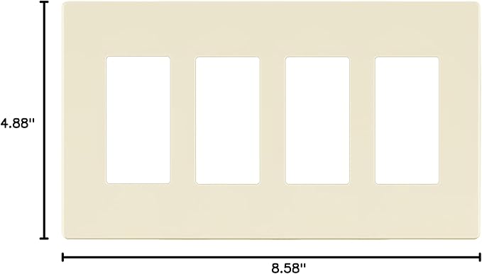 LIDER Matte Finish Decorator Switch Cover, Screwless Wall Plate, Mid-Size 4-Gang 4.88" x 8.58", Unbreakable Polycarbonate Thermoplastic, UL Listed, LSWP-34M-LA, Light Almond