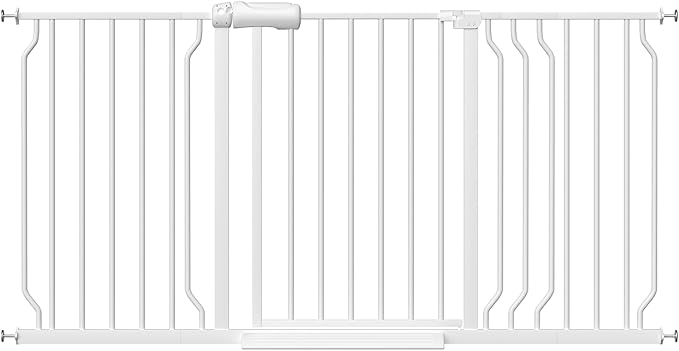 Extra Wide Baby Gates for Doorways 52.76"-62.20" Extra Wide Baby Gate Dog gate Pressure Mounted No Drilling with Walk-Through, Auto-Close & Dual-Direction Swing for Large Wide Opening White