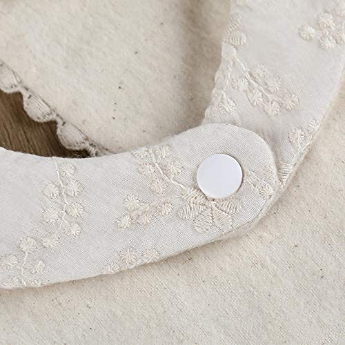 GZMM Baby Bib For Girls,Reversible Waterproof Handmade Natural Cotton Baby Drool Bib 0-12 months 2 Pack (off-white color A, 0-12 months)