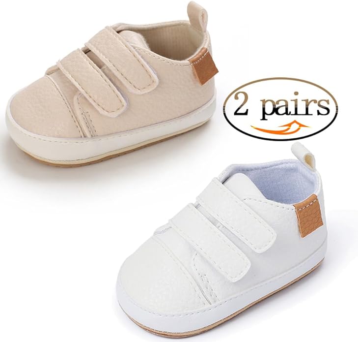 2Pairs Baby Shoes,Boys Girls Non-Slip Rubber Sole Sneakers,Unisex Infant Soft Lightweight First Walking Crib Shoes