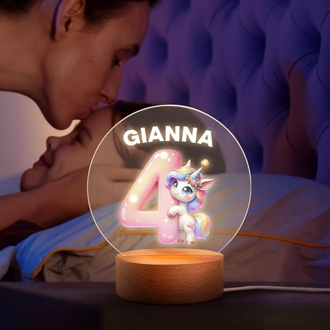 callie Acrylic Night Light Name Plate Personalized, Custom Cute Dinosaur Car with Wooden Base Bedroom Decor, Birthday Gifts Kid Gifts for Family (Cute Cartoon)