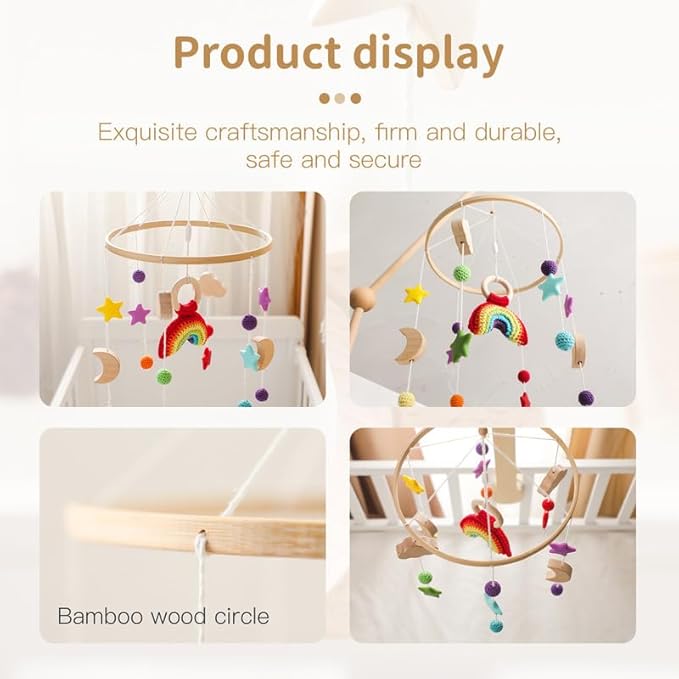 Baby Crib Mobile | Baby Nursery Mobile for Baby Girls and Boys | Boho Nursery Decor | Detachable Crochet Rainbow Design Baby Mobile for Crib | Infant Bed Decoration Toy Hanging(Crochet Rainbow)