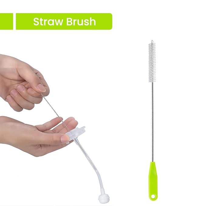 5-in-1 Baby Bottle Brush Set, Bottle Brush for Baby, Bottle Cleaner Brush Set, Including Nylon and Silicone Bottle Brush, Bottle Cap Brush, Straw Brush, Nipple Brush, BPA-Free (Green)