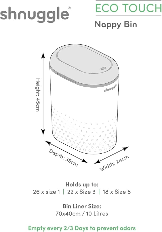 Eco-Touch Baby Nappy Diaper Bin - Odor Lock Airlock, No Costly Refills, 10L Capacity, Recyclable, Use Any Bag - White Nursery Diaper Pail
