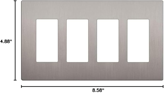 LIDER Brushed Finish Decorator Switch Cover, Screwless Wall Plate, Mid-Size 4-Gang 4.88" x 8.58", Unbreakable Polycarbonate Thermoplastic, UL Listed, LSWP-34M-BNK, Brushed Nickel