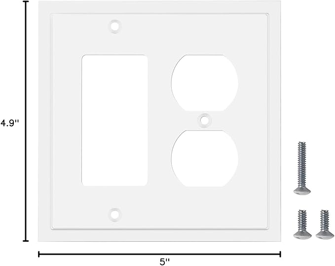 Modern Edge Decorative Wall Plate Switch Plate Outlet Cover, Durable Solid Zinc Alloy (Decorator/Duplex, White)