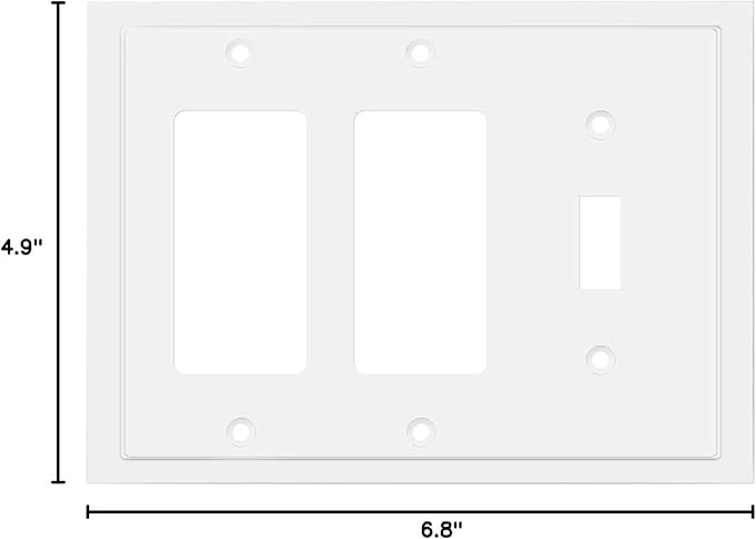 Modern Edge Decorative Wall Plate Switch Plate Outlet Cover, Durable Solid Zinc Alloy (Single Toggle/Double Decorator, White)