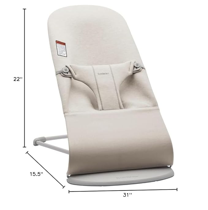 BabyBjörn Bouncer Bliss, Light Beige, 3D Jersey | 2-in-1 Adjustable Baby Bouncer Seat and Toddler Chair, Newborn to Toddler (8-29 lbs), 4 positions, Lightweight & Portable