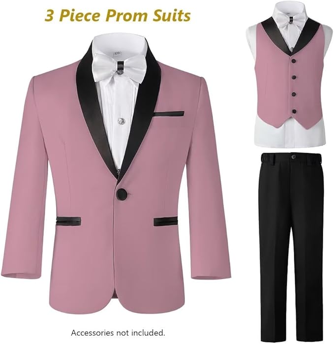 Boys Suit 3 Piece Ring Bearer Suit Kids Formal Jacket Vest Pants Suits Wedding Outfit for Party Prom Tuxedo