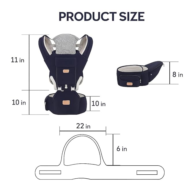 Sharth Baby Carrier with Hip Seat, 6-in-1 Convertible, Adjustable, Ergonomic Baby Carrier for Newborn to Toddler, Front and Back Carry, 0–36 Months, 7–41 lbs, All Seasons, Dark Blue