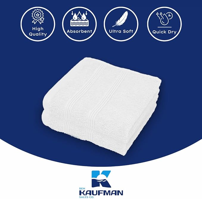 Kaufman - Premium Washcloth Set of 72 (13x13 Inches) 100% Cotton Ring Spun, Highly Absorbent, Durable and Ultra Soft Feel Wash Cloths Essential for Bathroom, Spa, Gym, and Face Towel (72PK)