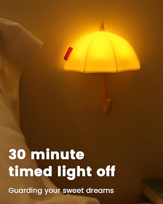 Kids Night Light Umbrella, Silicone Tap Control Magnetic Bedside Lamp with Time Auto-Off, Cute Portable LED Nursery Light for Baby, Toddler, Bedroom and Keychain Holder