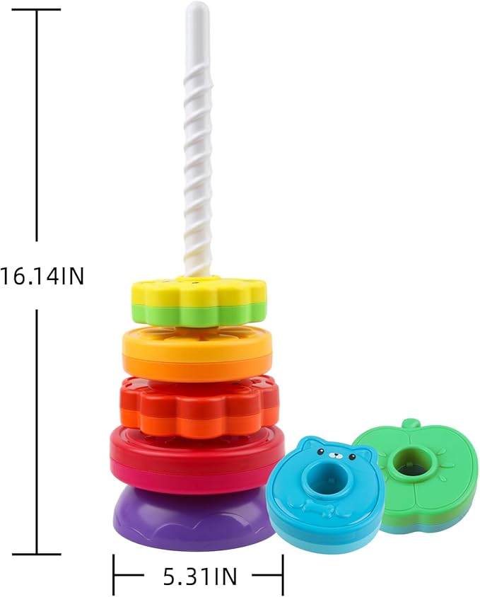 Spinning Stacking Toys for Babies 12+ Month Rainbow Ring Flowers Animals Fruits Theme Stacker ABS Toys for Toddlers 1-3 Montessori Educational Learning Sensory Toy,Stacking Toy for Kids