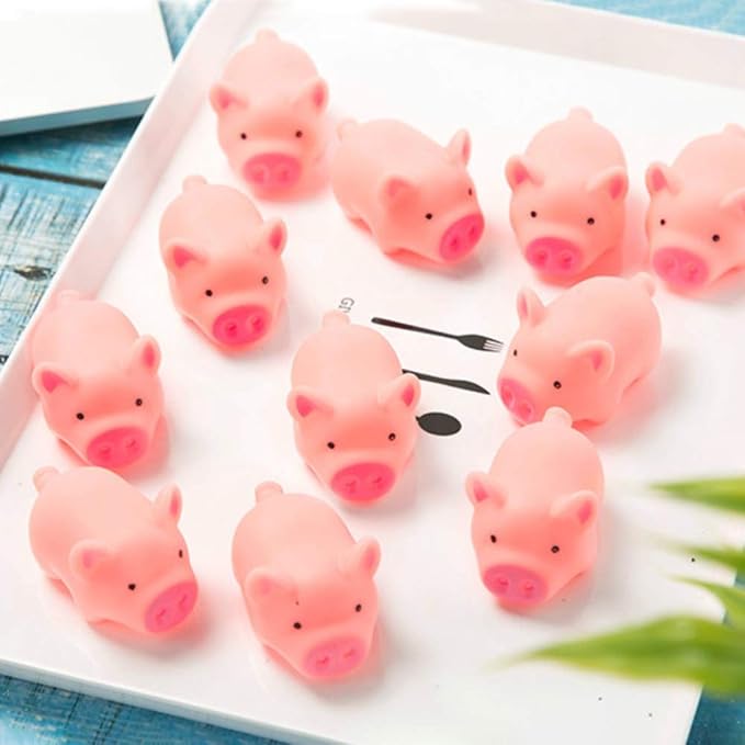 HAKACC 20 PCS Mini Squishies Pig Bath Toys, Pink Rubber Squeaky Baby Bathtub Toys for Baby Shower Party Favors