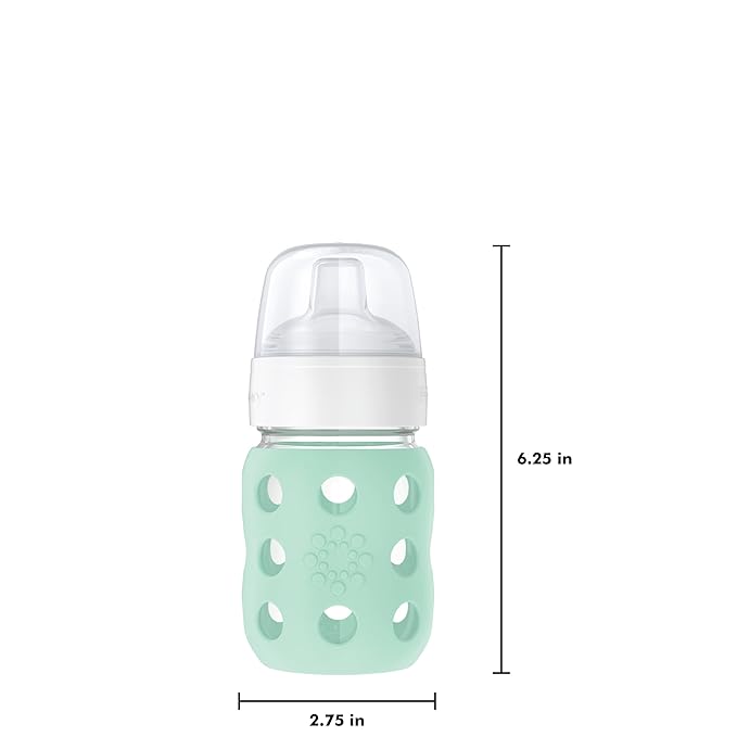 Lifefactory 8-Ounce Wide Neck Glass Baby Bottle with Protective Silicone Sleeve and Sippy Spout, Mint (LG2251WMI4)