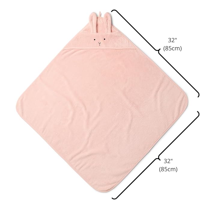 Baby Hooded Towel – Organic Cotton Baby Bath Towels, 32" x 32" Super-Soft and Absorbent Baby Towels for Newborn 2-Pack (Rabbit Blush)