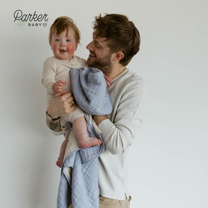 Parker Baby Muslin Blanket | 100% Soft Cotton Toddler Quilt & Baby Muslin Swaddle | Gender Neutral Design 47" x 47" Blanket