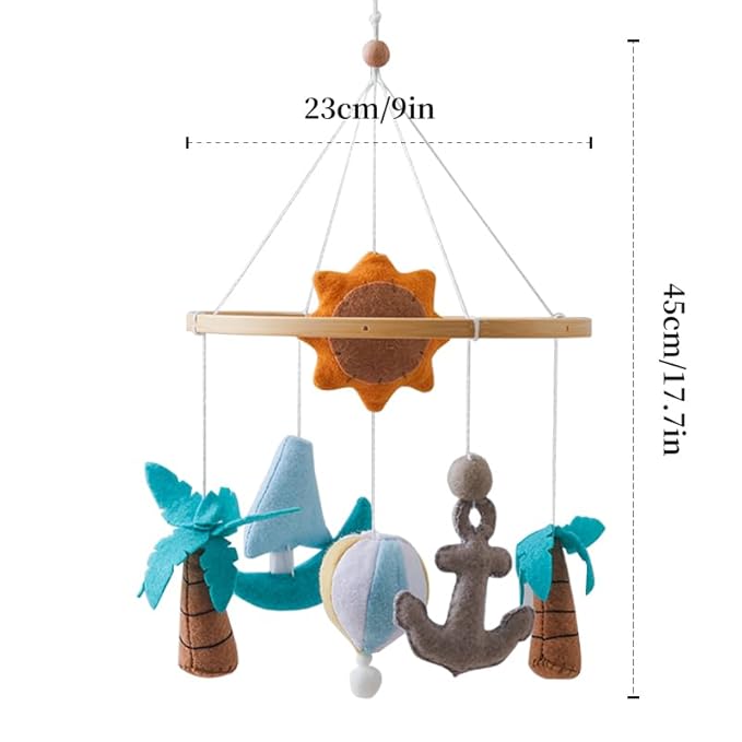 GOODMOM Seaside Nursery Mobile for Boys & Girls - Handmade Staycation Baby Mobile for Crib - Baby Crib Mobile BEACH Theme Accessories with Sailboat |Easy Assembly & Sturdy Structure |Gift for Newborns