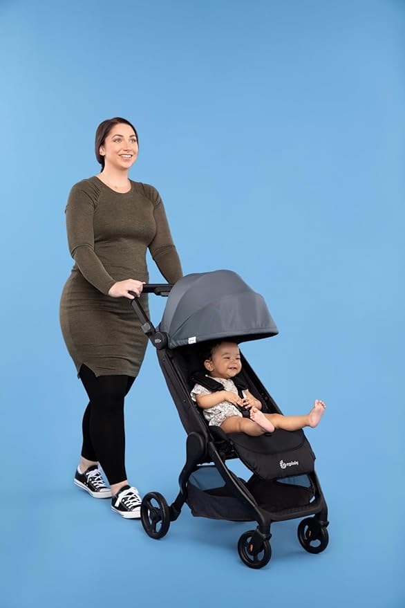 Ergobaby Metro+ Compact Baby Stroller, Lightweight Umbrella Stroller Folds Down for Overhead Airplane Storage (Carries up to 50 lbs), Car Seat Compatible, Slate Grey