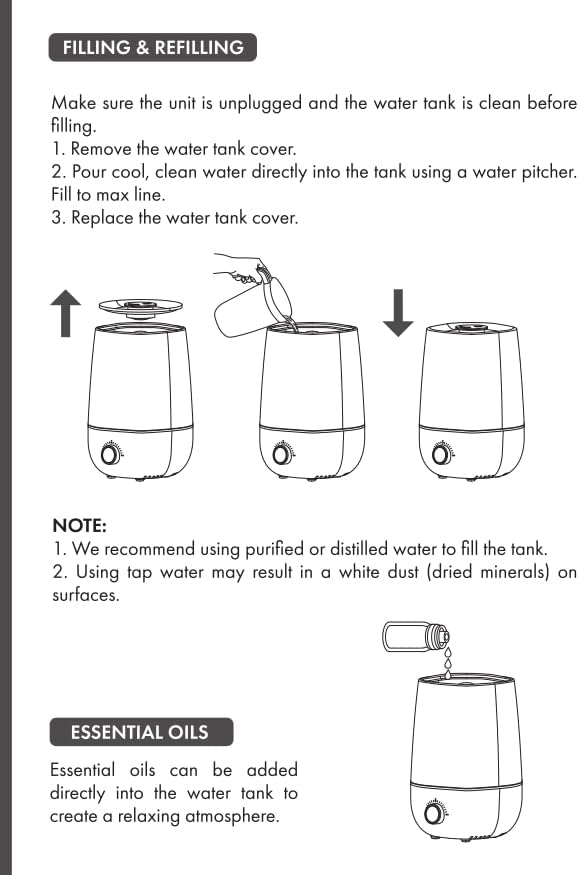 Fontaines Luxury Top-Fill Cool Mist Humidifier - 360° Ultra-Fine Spray, Whisper-Quiet Operation, Dishwasher-Safe Tank, Nightlight & Auto Shut-Off, Easy to Clean for Home, Bedroom, Baby Nursery