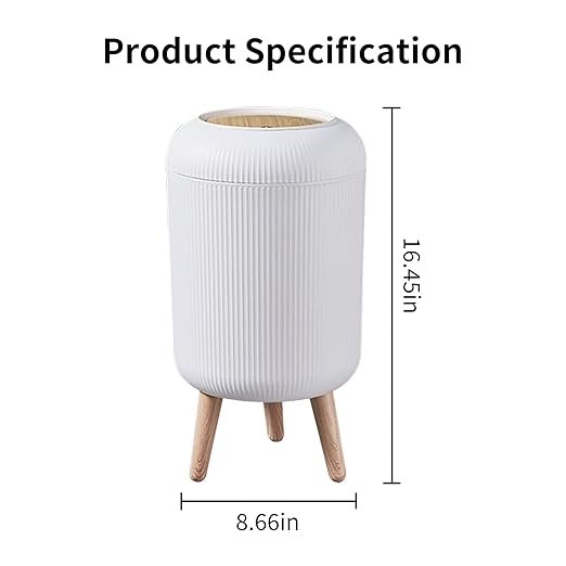 Trash Can With Lid for Bathroom, 2 Gallon/10 Liter Round Garbage Bin With Press Top, Plastic Modern Wastebasket With Soft Close, Container for Bedroom, Living Room, Office (White)