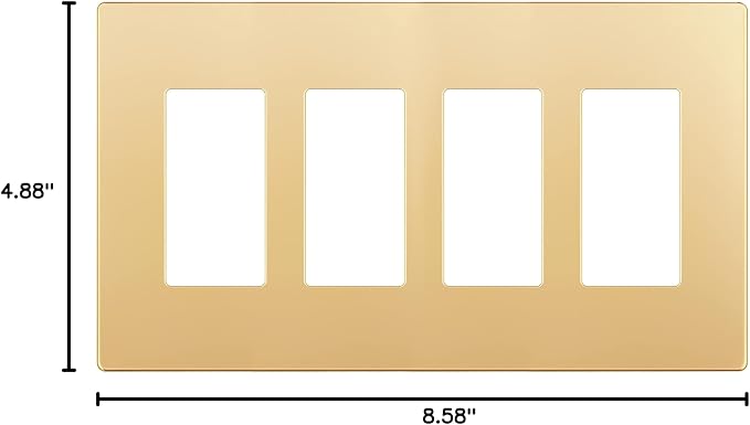 LIDER Matte Finish Decorator Switch Cover, Screwless Wall Plate, Mid-Size 4-Gang 4.88" x 8.58", Unbreakable Polycarbonate Thermoplastic, UL Listed, LSWP-34M-GD, Gold
