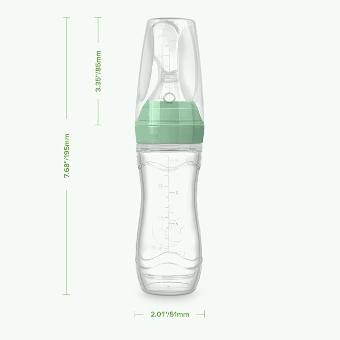 Haakaa Silicone Baby Food Dispensing Spoon Feeder 4oz - Infant Squeeze Cereal Feeder, Baby Fresh Food Feeder, Feed Bottle for Puree, Solid Baby Food, BPA Free, 4m+ Babies β Pea Green