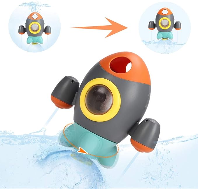 Baby Bath Toys, Space Rocket Shape Bathtub Toys for Toddlers, Spray Water Toys w/ Rotating Fountain, Bathroom Shower Toys for Infants Aged 18 Months 2 3 4 5 Years Old Kids Girls Boys