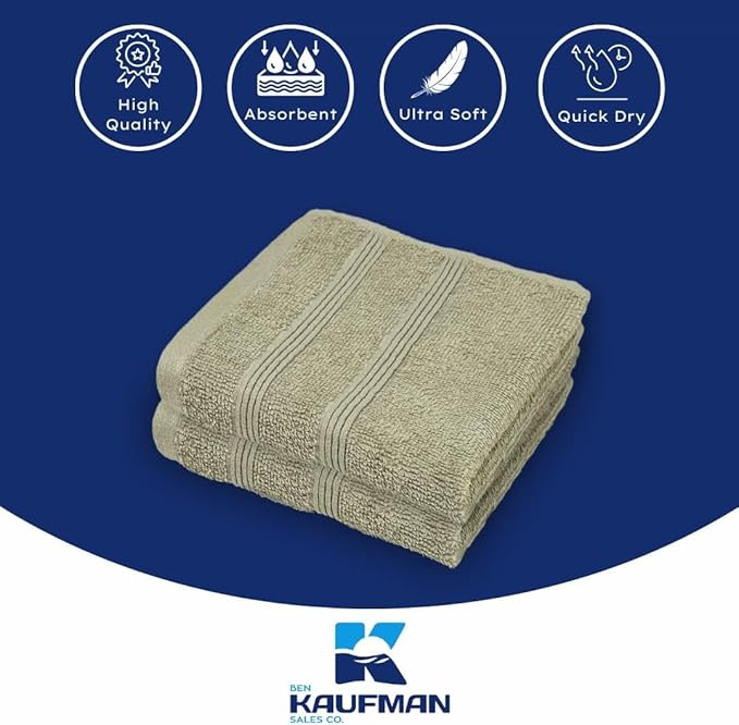 Kaufman - Washcloths for Bathroom, Spa, Gym, and Face Towel 100% Cotton Ring Spun, Ultra Soft Feel and Highly Absorbent Fingertip Towels (24, Linen)