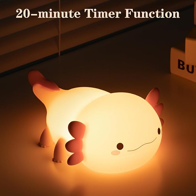 Cute Axolotl Night Light, LED Squishy Night Lamp, Dimmable Nursery Nightlight for Kids, Rechargeable Timer Touch Lamp, Dorm Decor, Kids Funny Gifts (Axolotl)