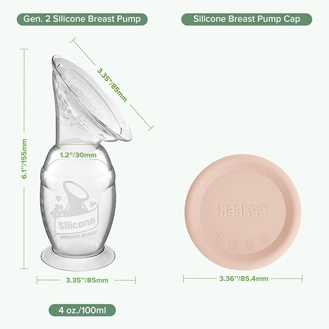 Haakaa Manual Breast Pump with Base 4 Fl Oz/100ml+Lid (Blush), Gen.2