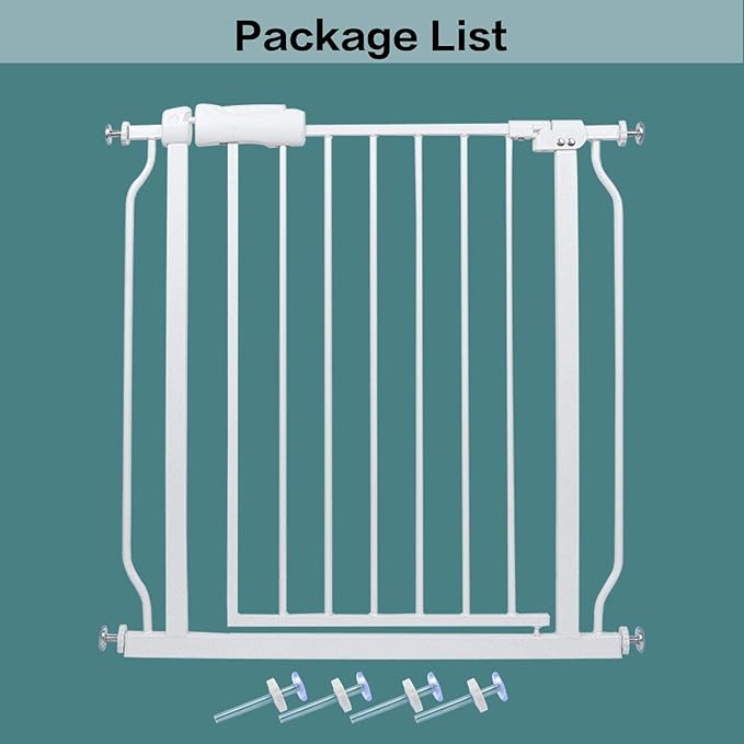 Narrow Walk Through Baby Gate 24.02-29.13 Inch Wide Auto Close Tension White Metal Child Pet Indoor Safety Gates Pressure Mounted for Stairs& Doorways (24.02"-29.13"/61-74CM, White)