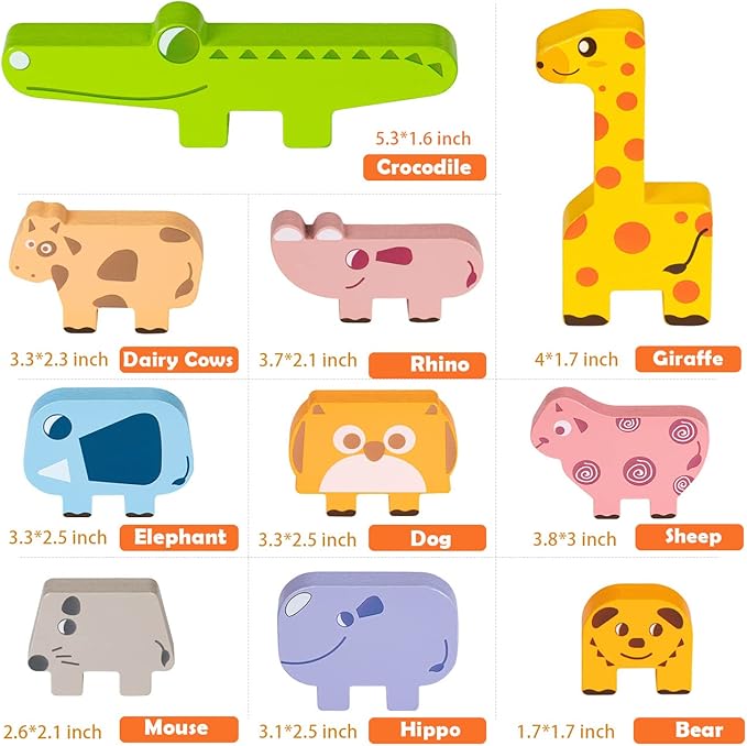 Montessori Toys for 2 3 4 Year Old Boys & Girls, Wooden Animal Stacking Blocks for Toddlers 1-3 â Building Blocks Game Stacking & Sorting Toys Ages 2-4 Toddler Birthday Gifts