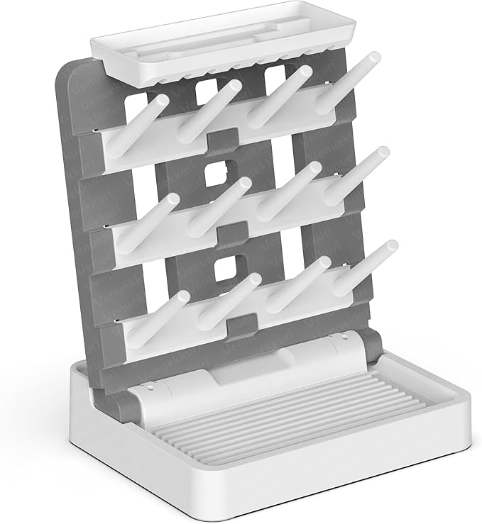 Baby Bottle Drying Rack, Vertical Standing Bottle Dryer Rack Holder-Space Saving Baby Bottle Drying Rack for Countertop-Holds Up to 12 Baby Bottles & Cup