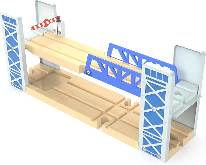 Z MAYABBO Wooden Train Set Accessories Wood Railway Bridge for Railroad Tracks, 2-Level Overpass Compatible for All Railway Tracks System