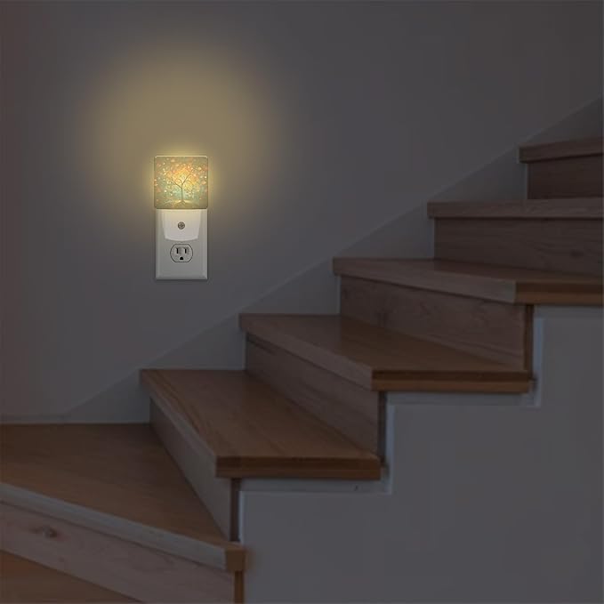 Multicoloured Tree Plug in Night Light with Auto Dusk to Dawn Sensor,Warm Night Lights for Boys Girls Bedroom Bathroom Hallway Kids Room Gifts