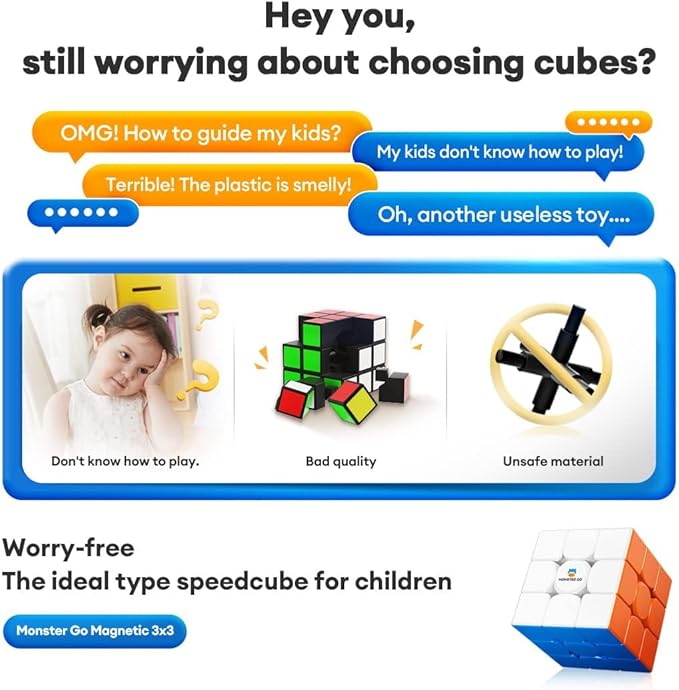 Monster Go Magnetic 3x3 Speed Cube, 48 Magnets Magic Cube Stickerless Puzzle Toy 3D for Kids Beginners Practices Educational MG EDU 56mm