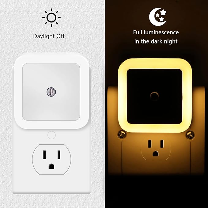 KINUR 6 Pack Night Light,Warm White LED Night Lights Plug into Wall with Dusk to Dawn sensors, Plug in Night Lights for Kids Room, Bedroom, Bathroom, Baby Nursery,Stair Lights, Hallway Light