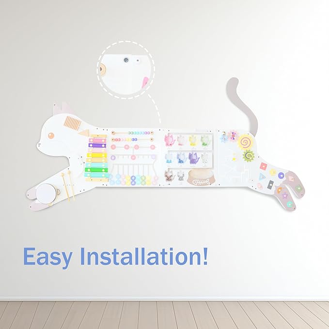 Cat Activity Wall Busy Board Panels, Toddler Learning Activity Center, Montessori Sensory Activity Board, Educational Toys for Children’s Playroom & Daycare