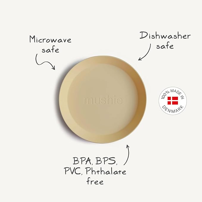 mushie Round Dinnerware Plates for Kids | Made in Denmark, Set of 2 (Daffodil)