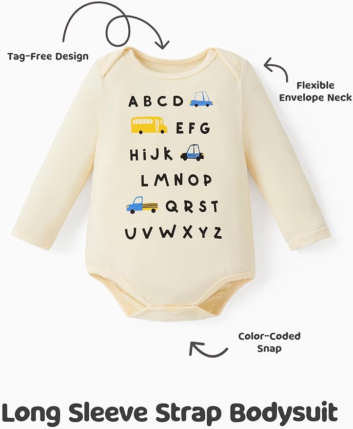 PATPAT Baby Bodysuits - Soft Viscose Made from Bamboo - Long Sleeve Funny for Boys and Girls -Newborn Infant Toddler Clothes