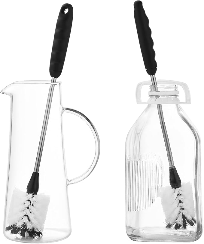 ALINK 5 Pack Water Bottle Brush Cleaning Set with Holder, Bottle Cleaner with Stand, Straw Nipple Lid Brush for Stanley 40OZ/30OZ Tumblers, Drinking Glass, Baby Bottles, Jugs - Black