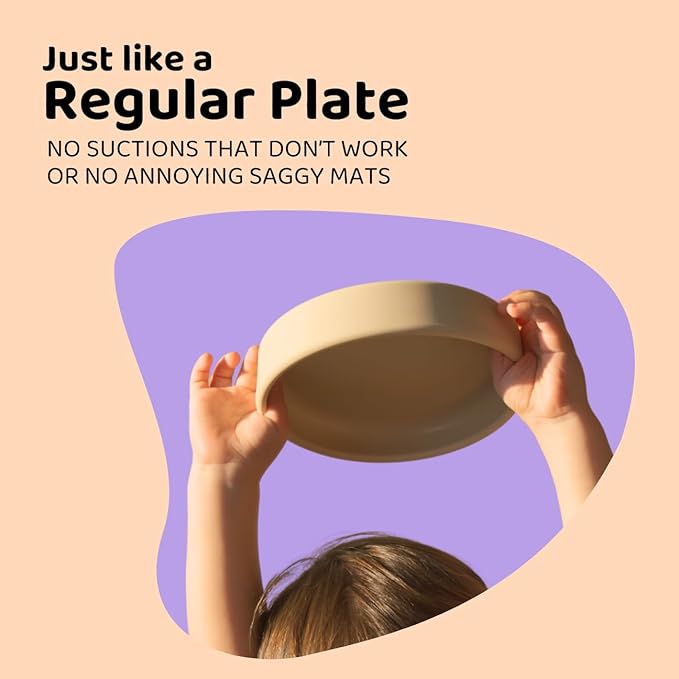 APLAINR Solid Plate, Weighted Baby Toddler Plate, Silicone Plates for Baby, No-Division Kid Plates, Microwave & Dishwasher Safe Silicone Plate for Toddlers, No BPA, Matcha Green