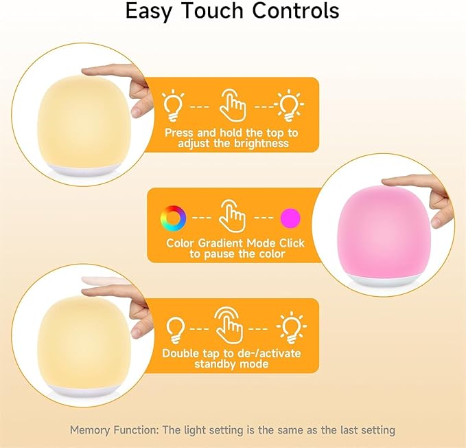 Night Light for Kids, Egg Night Light for Nursery,RGB Color Changing&Dimmable Touch Control Baby Light with Timer, Silicone Portable Toddler Nightlight Lamp for Bedside, Kids Room