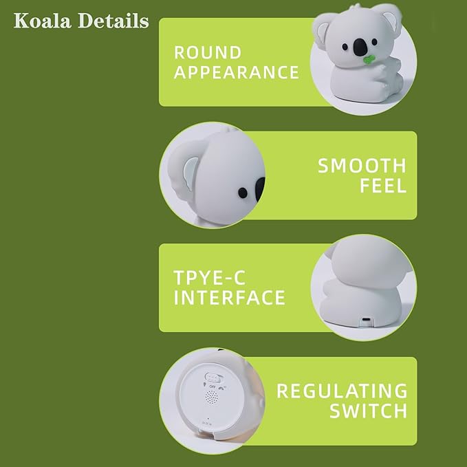 Cute Koala Night Light, LED Squishy Night Lamp, 7 Colors Dimmable Timer Nursery Nightlight for Kids, Rechargeable Touch Lamp, Dorm Decor, Kids Funny Gifts(Koala)