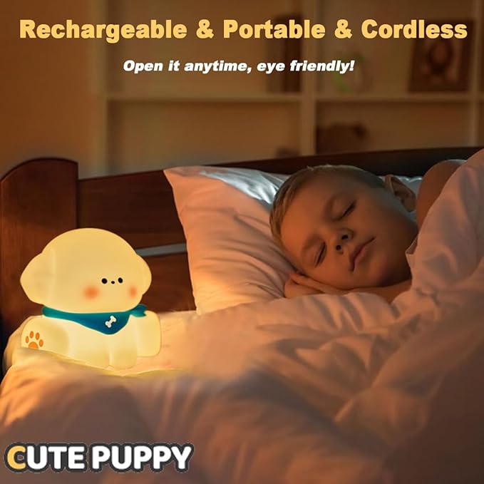 HAPPYBAG Dog Lamp, Cute Puppy Night Light for Kids, Dimmable Nursery Puppy Lamps, Silicone Fruit Bedside Lamp for Baby and Toddler