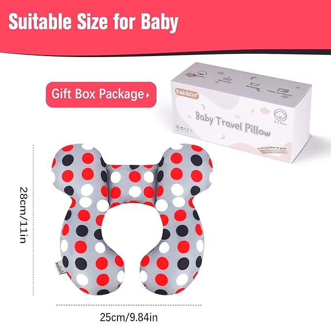 KAKIBLIN Baby Travel Pillow, Baby Neck Pillows for Car Seat,Upgraded Babies Head Pillow, Head and Neck Support for Car Seat, Pushchair,Travel (Grey Pot)