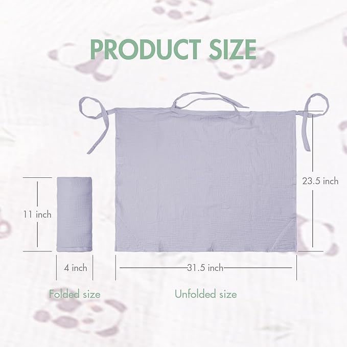 2-Pack Muslin Nursing Covers for Breastfeeding - Breathable Breastfeeding Covers with Arch Neckline, Privacy Nursing Cover for Women and Baby, Gray & Panda