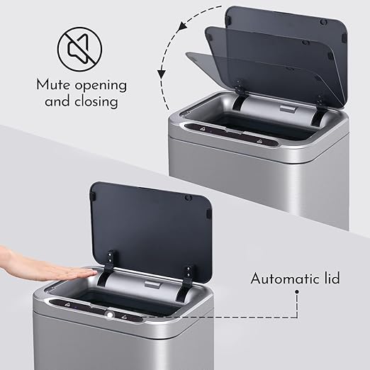 ELPHECO Stainless Steel Office Trash Can 6.6 Gallon Motion Sensor Garbage Bin Rectangular Automatic Touch Free Waste Bin for Hotel and Living Room